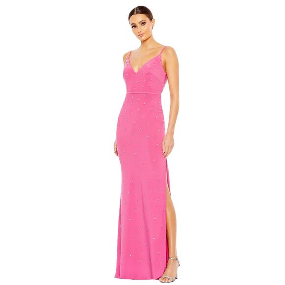 Mac Duggal NWT Rhinestone Embellished V-Neck Gown in Candy Pink Size 8 - Picture 1 of 8